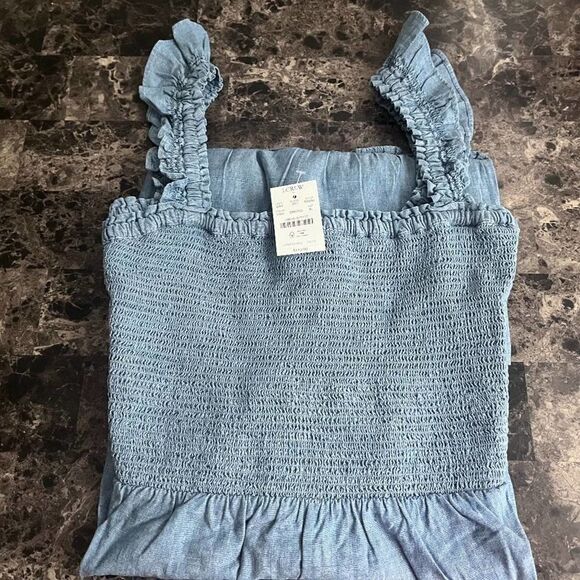 - J Crew Women's Mini Dress Chambray 100% Cotton Smocked 2Side Pockets SiZE 2XL - Picture 7 of 9